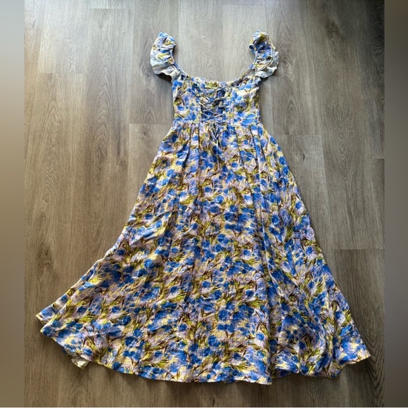 astr the label wedelia blue floral ruffle bustier midi spring summer dress small - Picture 9 of 9